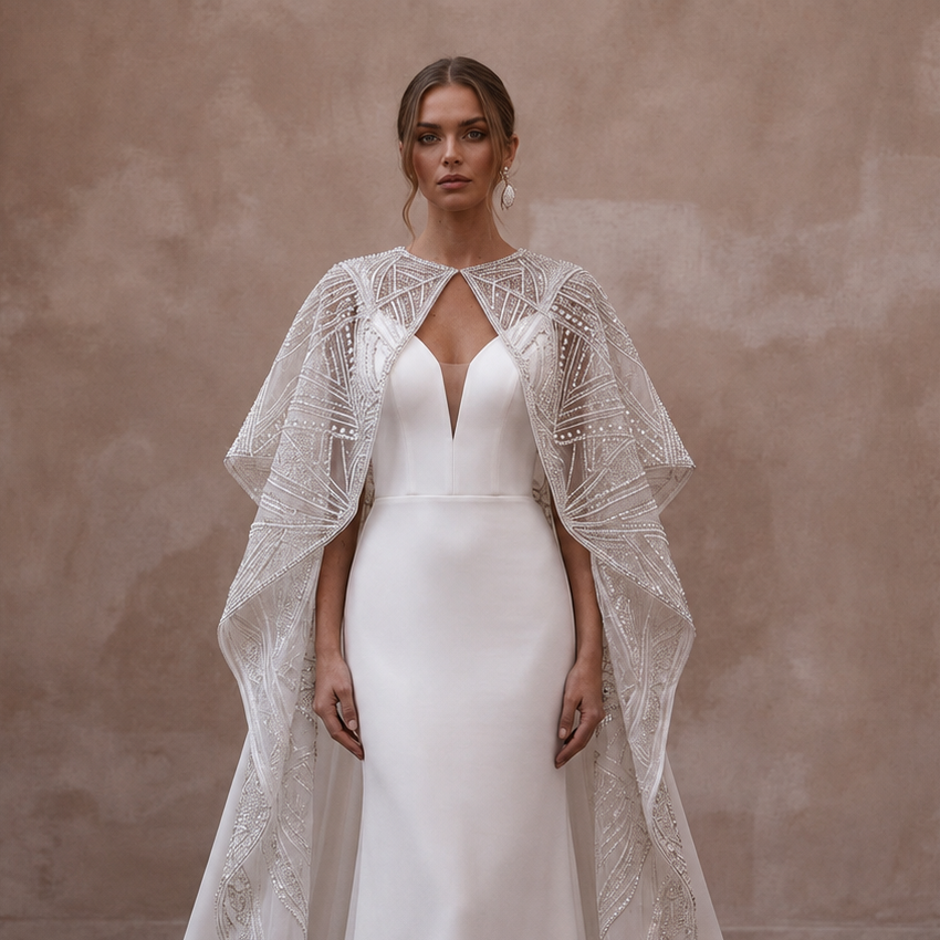 Cape Wedding Dresses with Dramatic Cathedral Trains