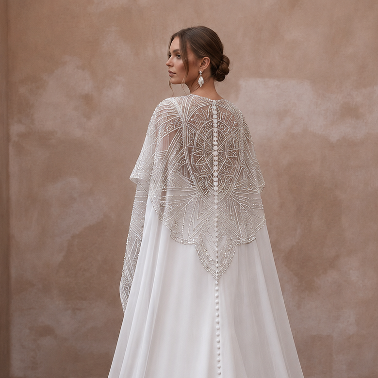 Cape Wedding Dresses with Dramatic Cathedral Trains