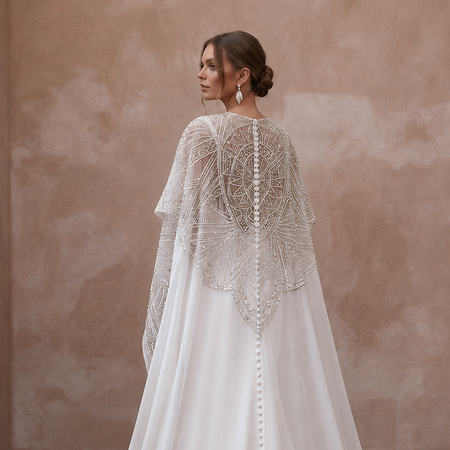 Cape Wedding Dresses with Dramatic Cathedral Trains