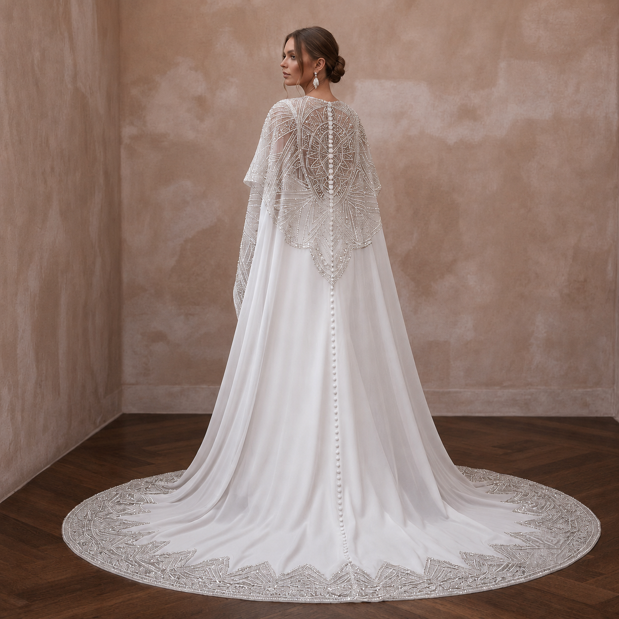 Cape Wedding Dresses with Dramatic Cathedral Trains