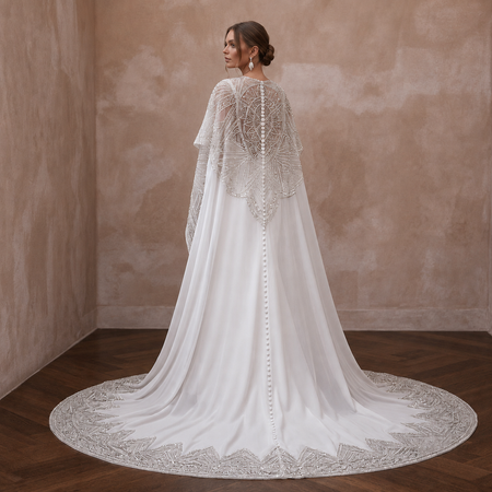 Cape Wedding Dresses with Dramatic Cathedral Trains