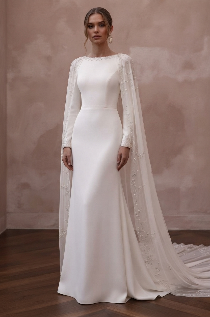 Cape Wedding Dresses with Elegant Flowing Trains Main image