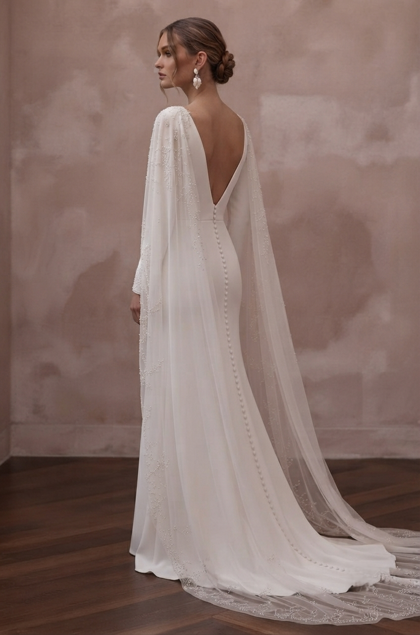 Cape Wedding Dresses with Elegant Flowing Trains