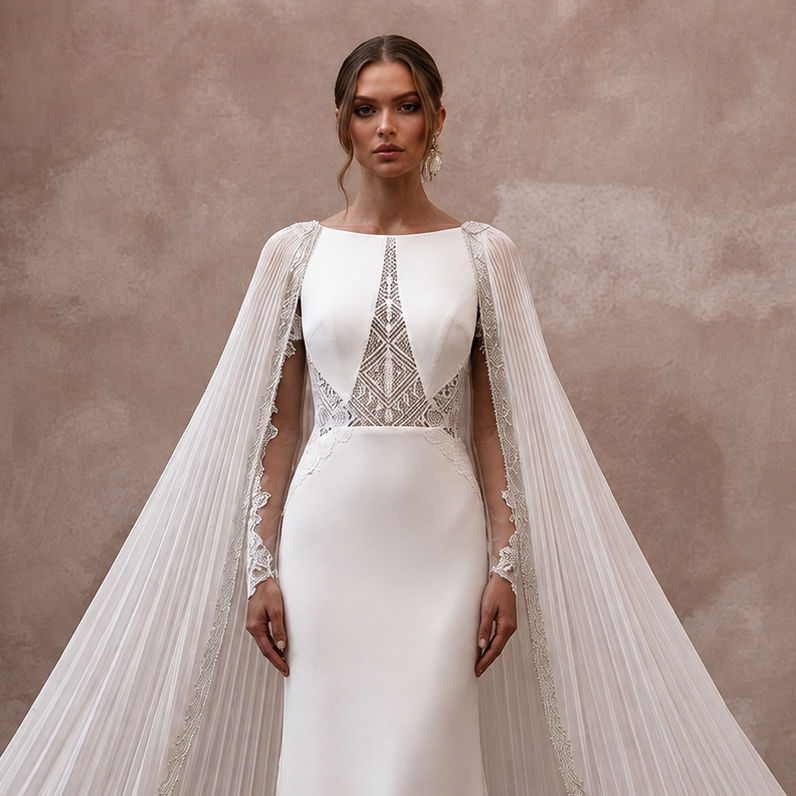 Cape Wedding Dresses with Flowing Bridal Elegance