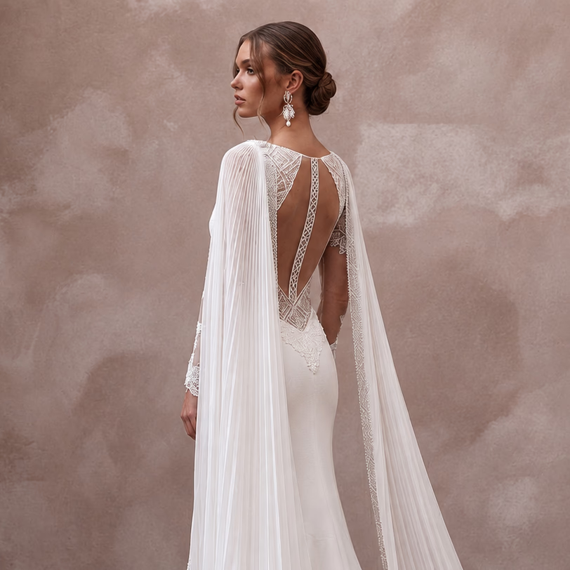 Cape Wedding Dresses with Flowing Bridal Elegance - Apparel & Accessories > Clothing > Wedding & Bridal Party Dresses > Wedding Dresses - Mignonette Bridal