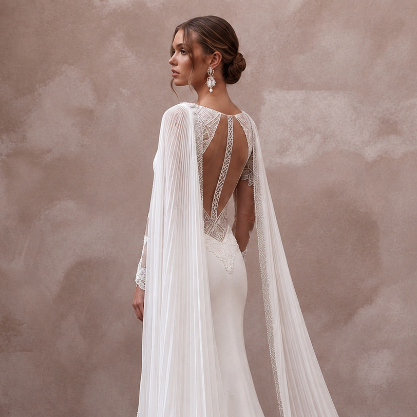 Cape Wedding Dresses with Flowing Bridal Elegance