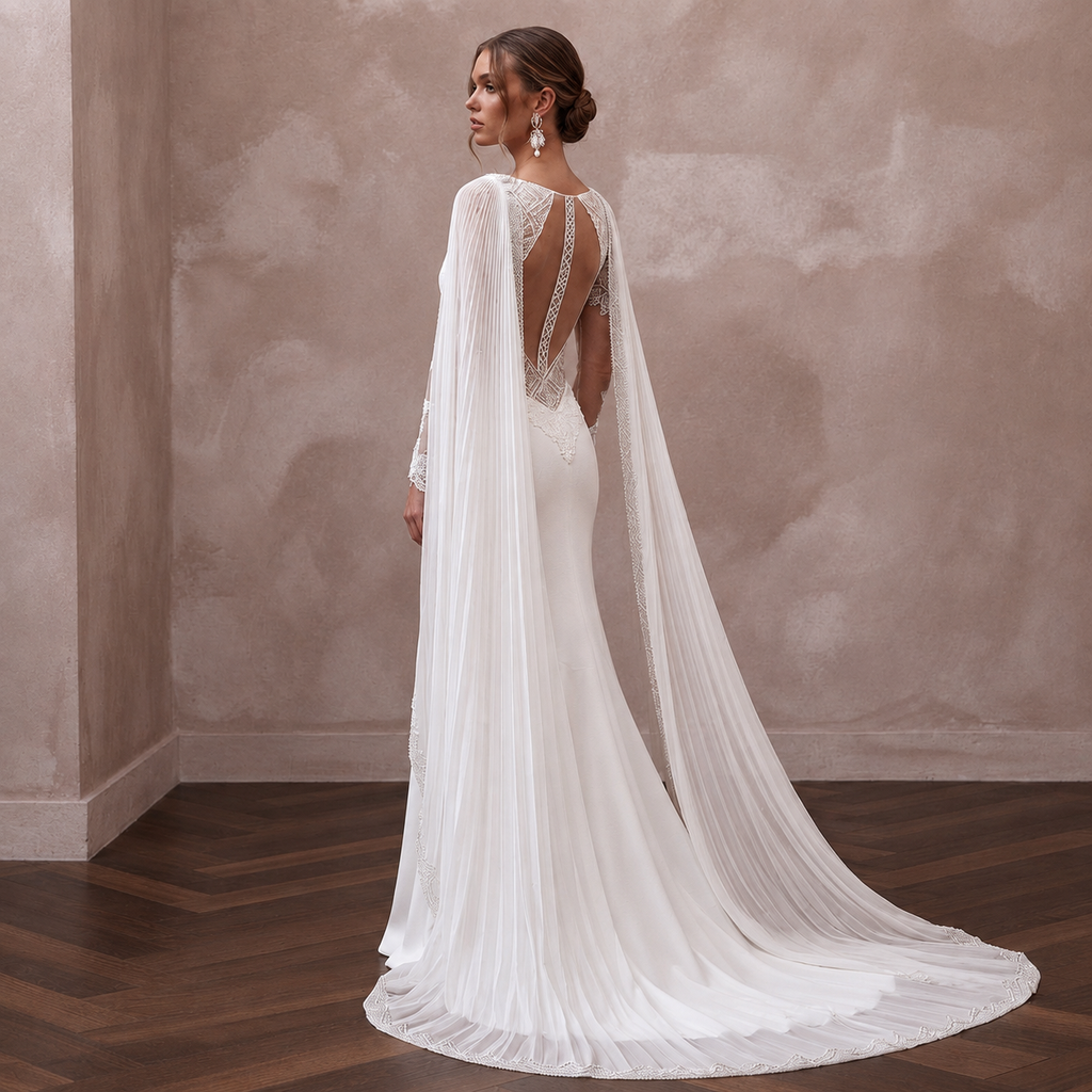 Cape Wedding Dresses with Flowing Bridal Elegance