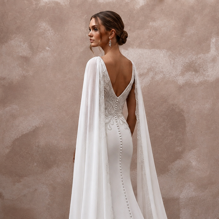 Cape Wedding Dresses with Flowing Cathedral Trains