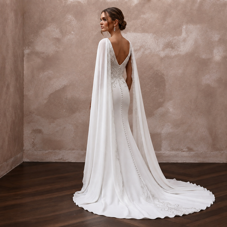 Cape Wedding Dresses with Flowing Cathedral Trains