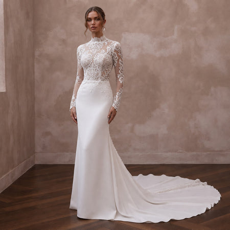 Cathedral Lace Wedding Dress with Long Sleeves for a Church Ceremony