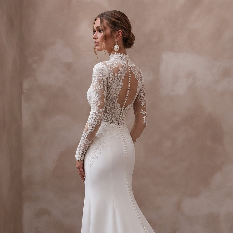Cathedral Lace Wedding Dress with Long Sleeves for a Church Ceremony