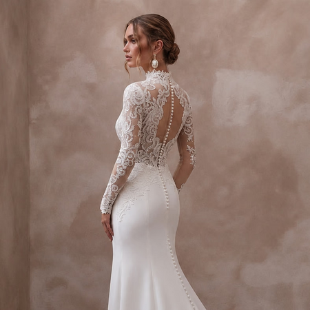 Cathedral Lace Wedding Dress with Long Sleeves for a Church Ceremony