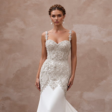 Cathedral Train Beaded Bridal Gown for a Formal Wedding