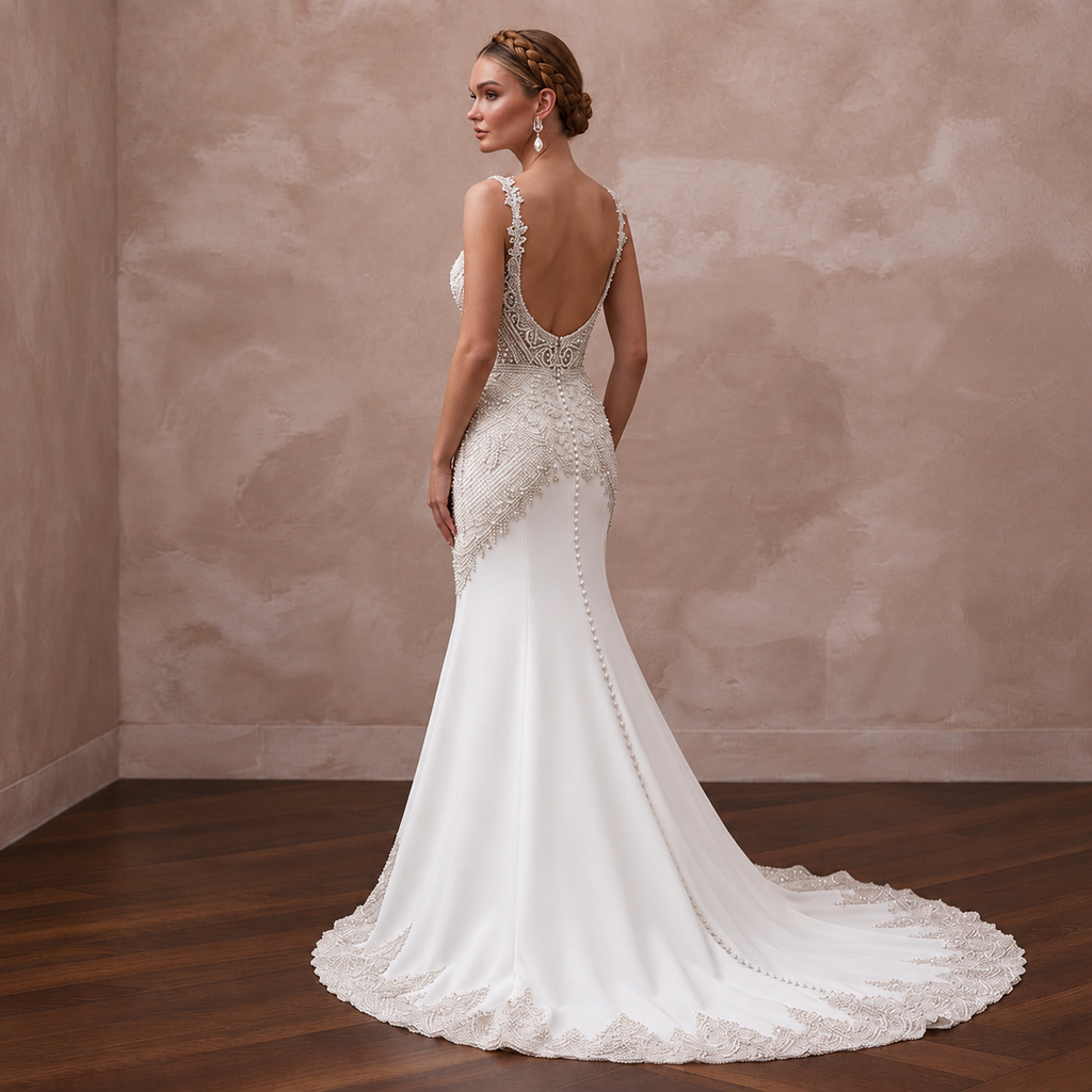 Cathedral Train Beaded Bridal Gown for a Formal Wedding