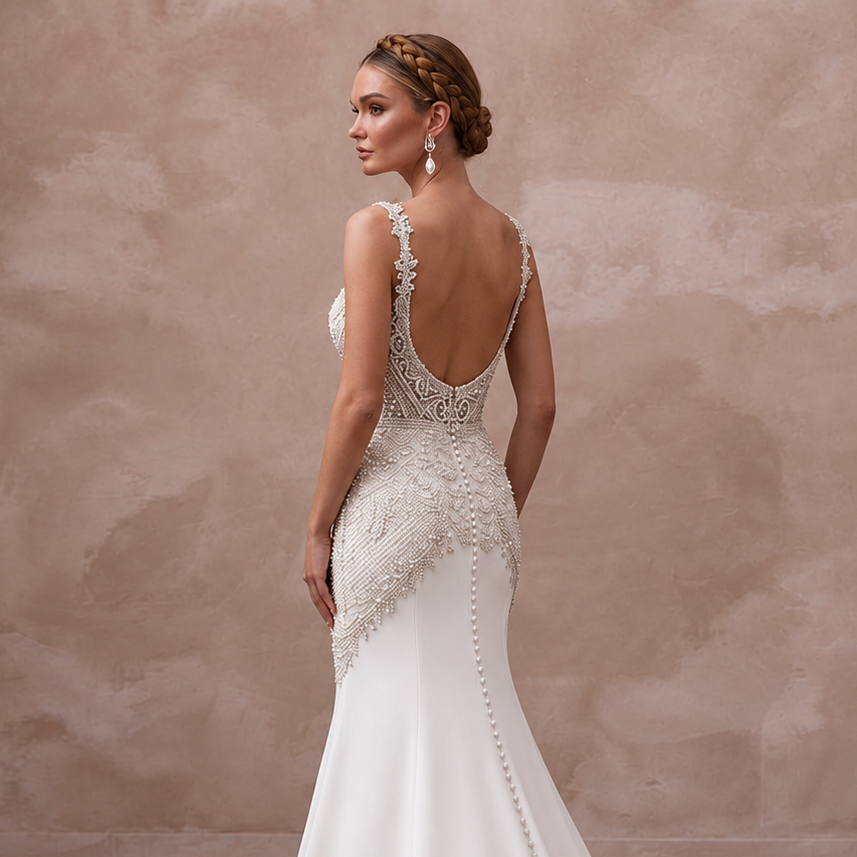 Cathedral Train Beaded Bridal Gown for a Formal Wedding