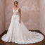 Elegant satin wedding dress with court train, adorned with intricate lace and embroidery, perfect for a courthouse ceremony.