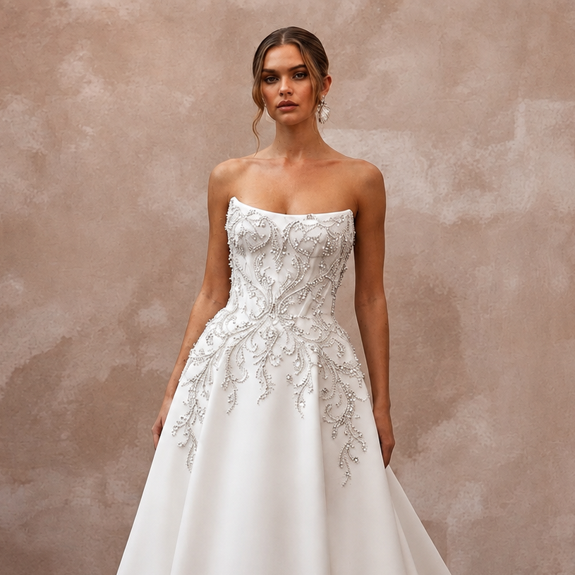 Cathedral Train Wedding Dresses with Crystal Details