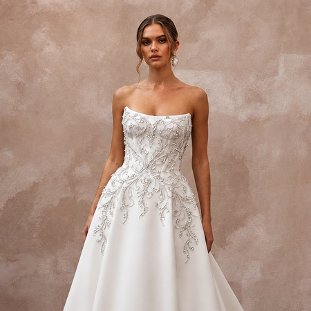 Cathedral Train Wedding Dresses with Crystal Details
