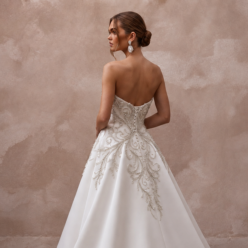 Cathedral Train Wedding Dresses with Crystal Details