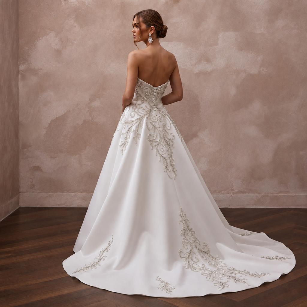 Cathedral Train Wedding Dresses with Crystal Details