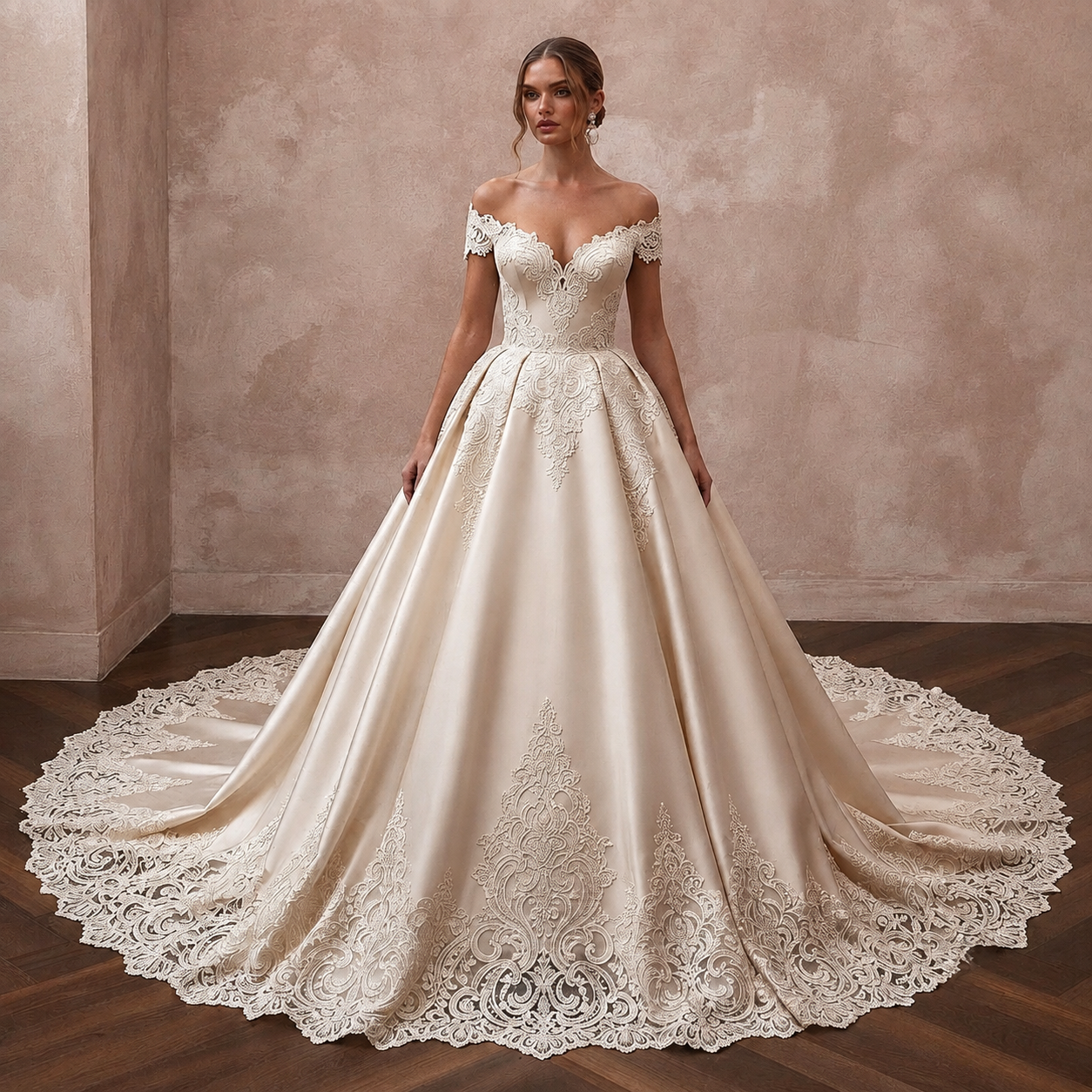 Cathedral Train Wedding Dresses with Handcrafted Lace Borders Main image