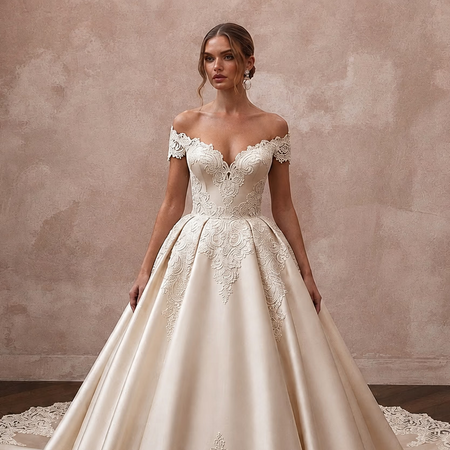 Cathedral Train Wedding Dresses with Handcrafted Lace Borders - Apparel & Accessories > Clothing > Wedding & Bridal Party Dresses > Wedding Dresses - Mignonette Bridal