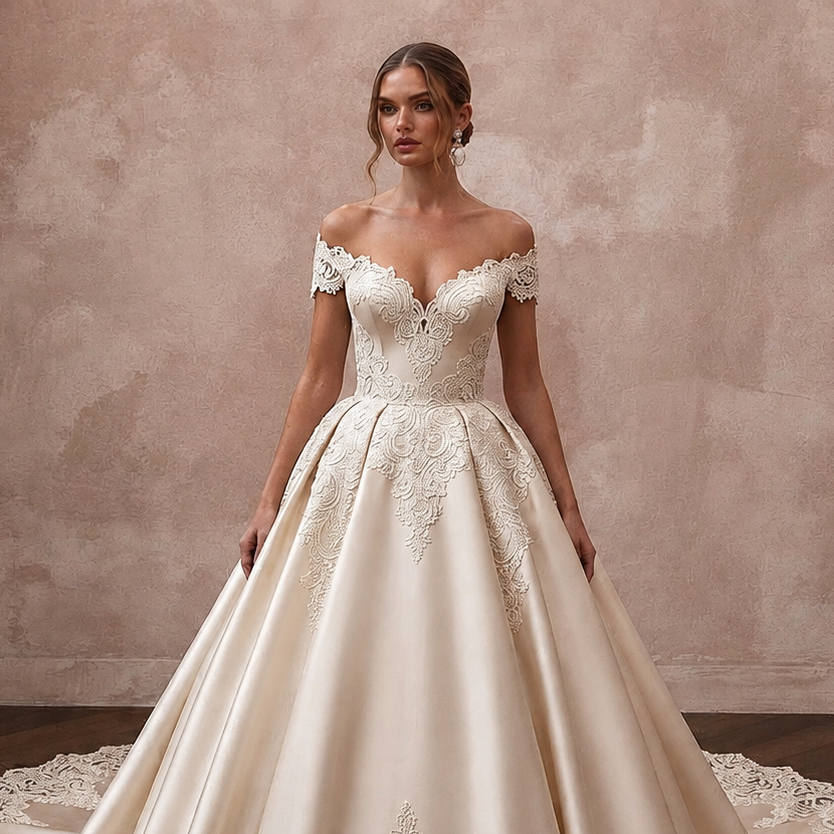 Cathedral Train Wedding Dresses with Handcrafted Lace Borders