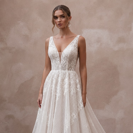 Cathedral Train Wedding Dresses with Intricate Lace Borders - Apparel & Accessories > Clothing > Wedding & Bridal Party Dresses > Wedding Dresses - Mignonette