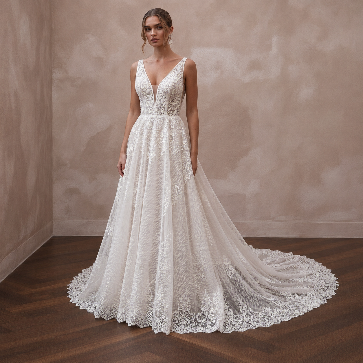 Cathedral Train Wedding Dresses with Intricate Lace Borders Main image