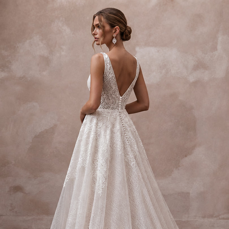 Cathedral Train Wedding Dresses with Intricate Lace Borders - Apparel & Accessories > Clothing > Wedding & Bridal Party Dresses > Wedding Dresses - Mignonette