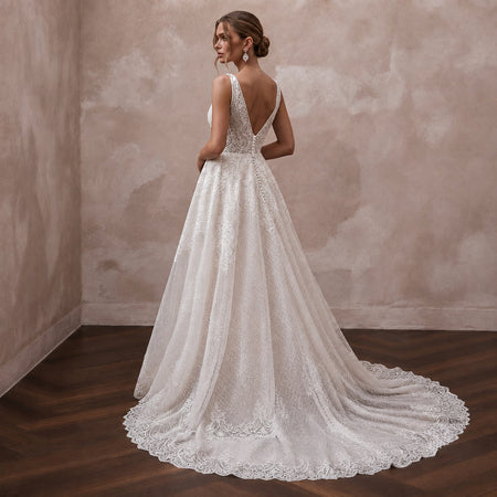 Cathedral Train Wedding Dresses with Intricate Lace Borders - Apparel & Accessories > Clothing > Wedding & Bridal Party Dresses > Wedding Dresses - Mignonette