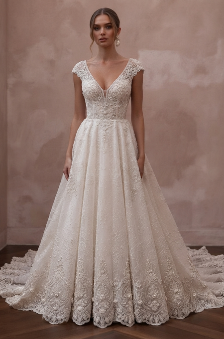 Cathedral Train Wedding Dresses with Luxury Lace Borders