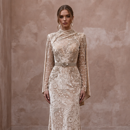 Celestial Champagne Velvet Burnout Dress for Winter Rehearsal