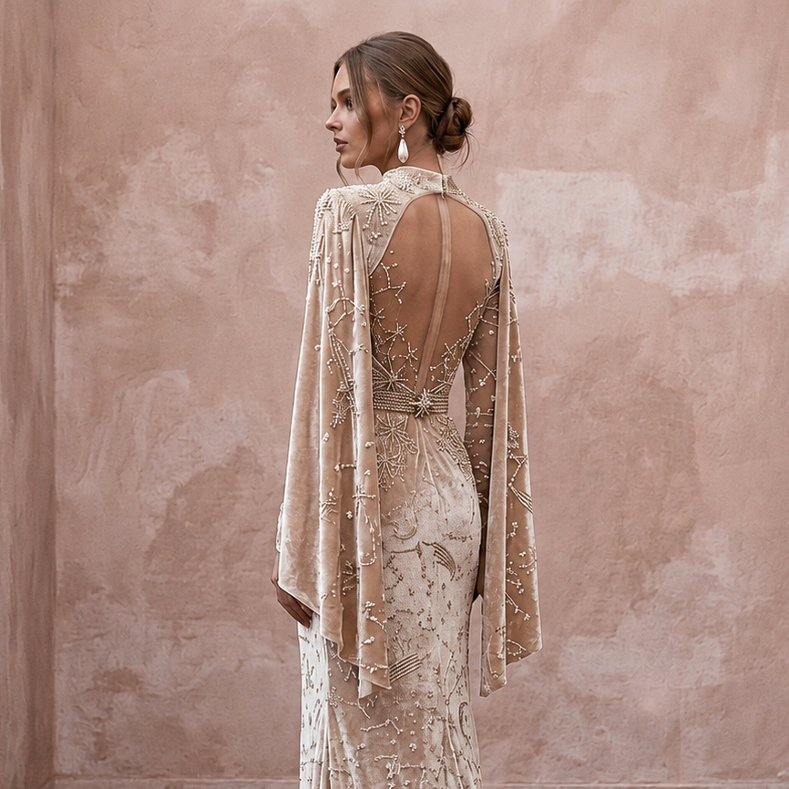 Celestial Champagne Velvet Burnout Dress for Winter Rehearsal
