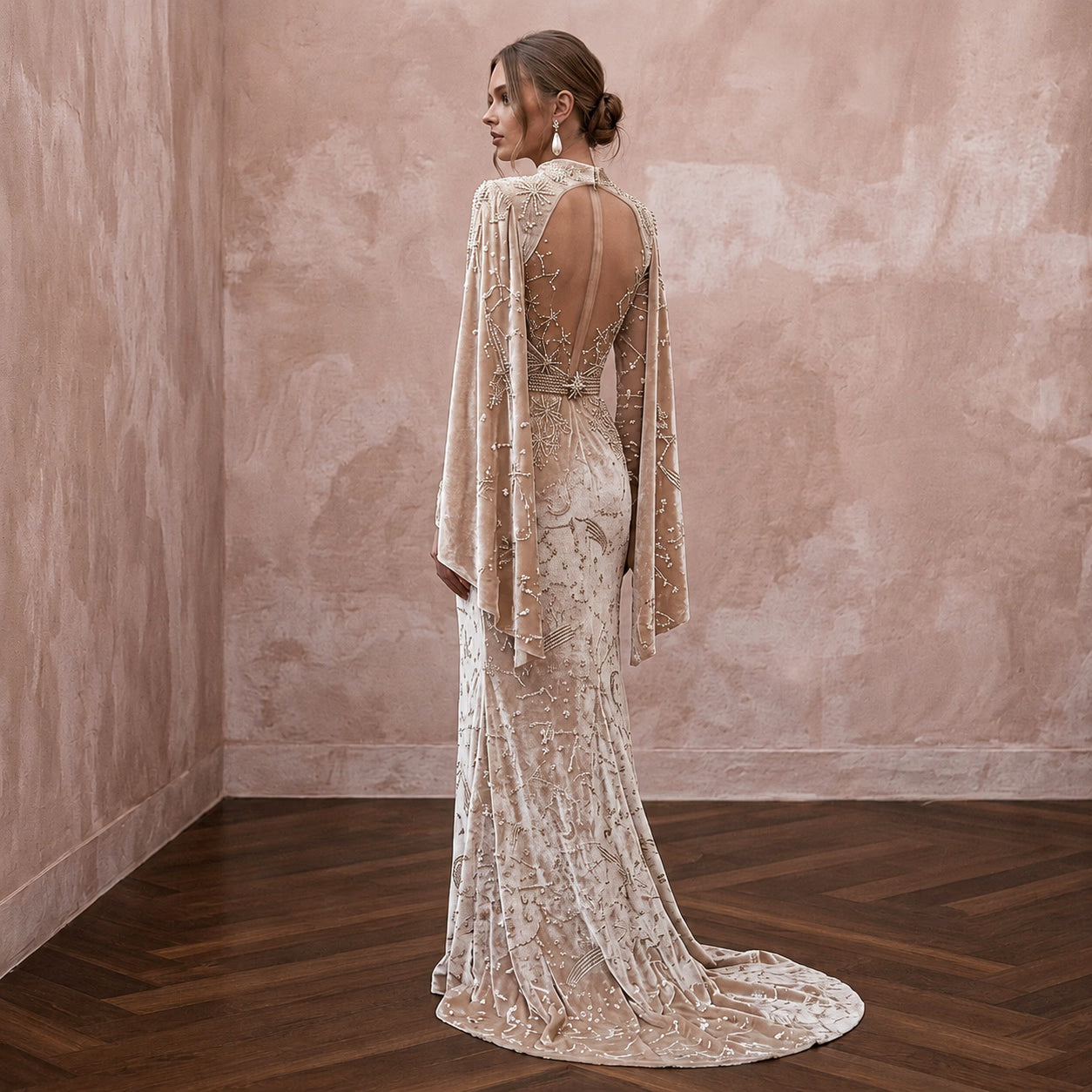 Celestial Champagne Velvet Burnout Dress for Winter Rehearsal Secondary image