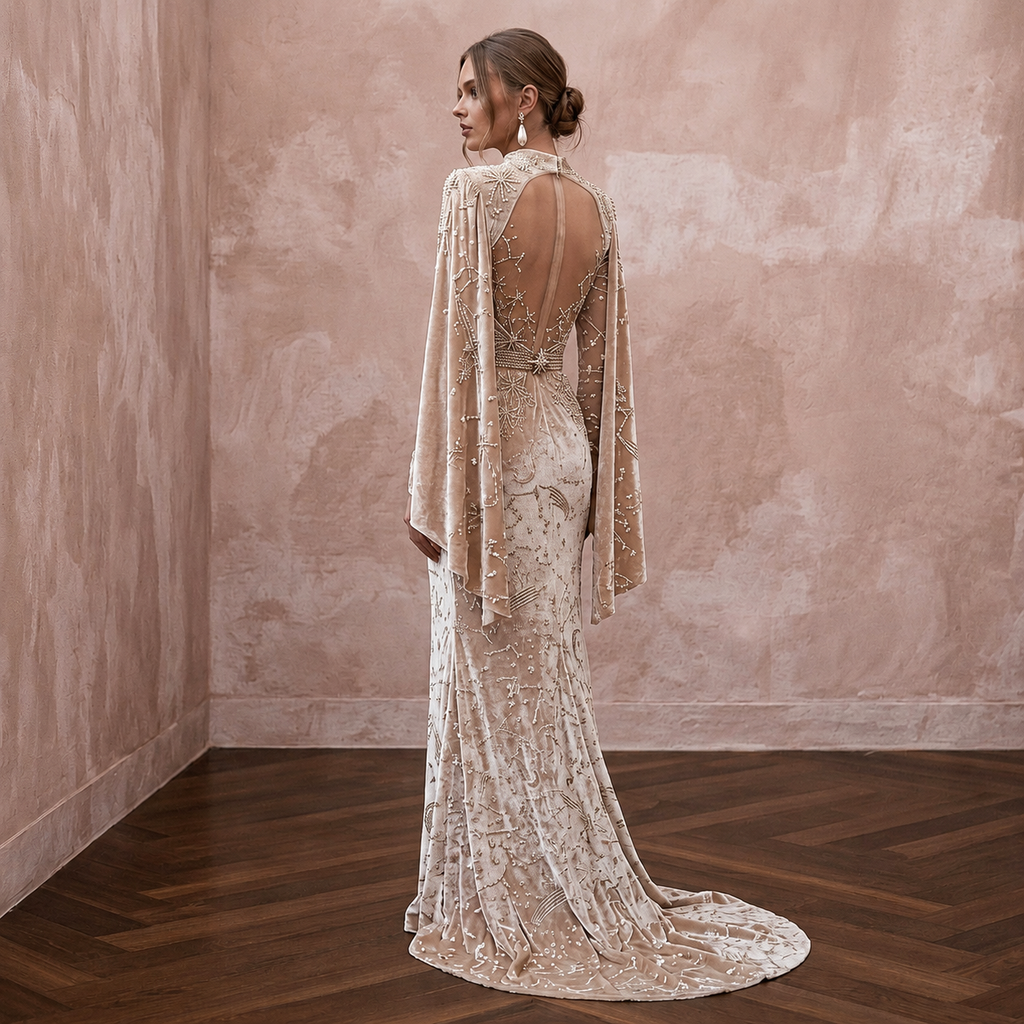 Celestial Champagne Velvet Burnout Dress for Winter Rehearsal