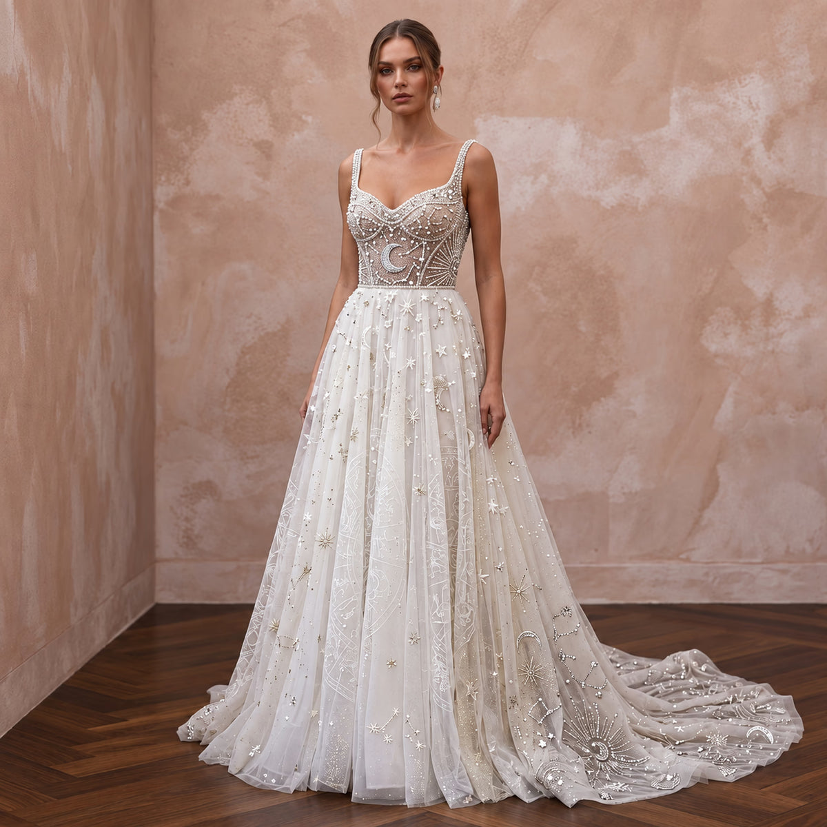 Celestial Inspired Tulle Bridal Gown with Beaded Bodice - Apparel & Accessories > Clothing > Wedding & Bridal Party Dresses > Wedding Dresses - Mignonette Bridal Main image