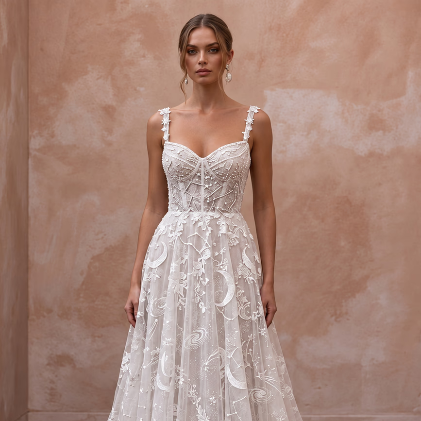 Celestial Lace Bridal Dress with Beaded Details - Apparel & Accessories > Clothing > Wedding & Bridal Party Dresses > Wedding Dresses - Mignonette Bridal