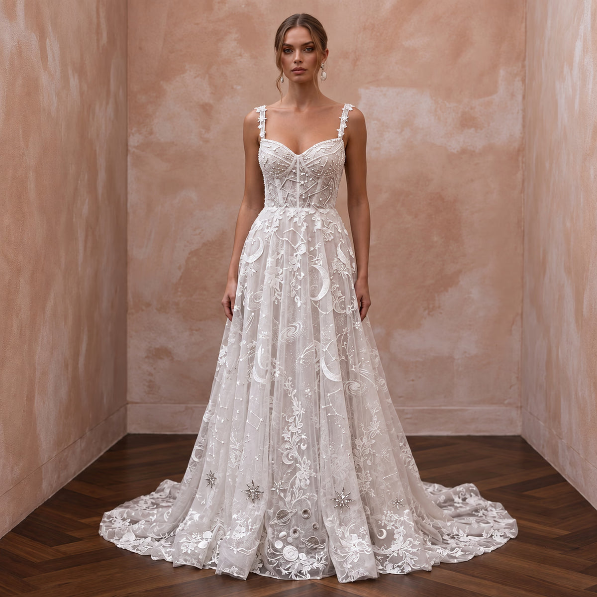 Celestial Lace Bridal Dress with Beaded Details - Apparel & Accessories > Clothing > Wedding & Bridal Party Dresses > Wedding Dresses - Mignonette Bridal Main image