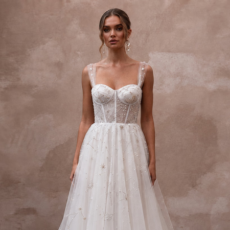 Celestial White Star - Embroidered Tulle for Planetarium Elopement - Apparel & Accessories > Clothing > Wedding & Bridal Party Dresses > Wedding Dresses - Mignonette Bridal