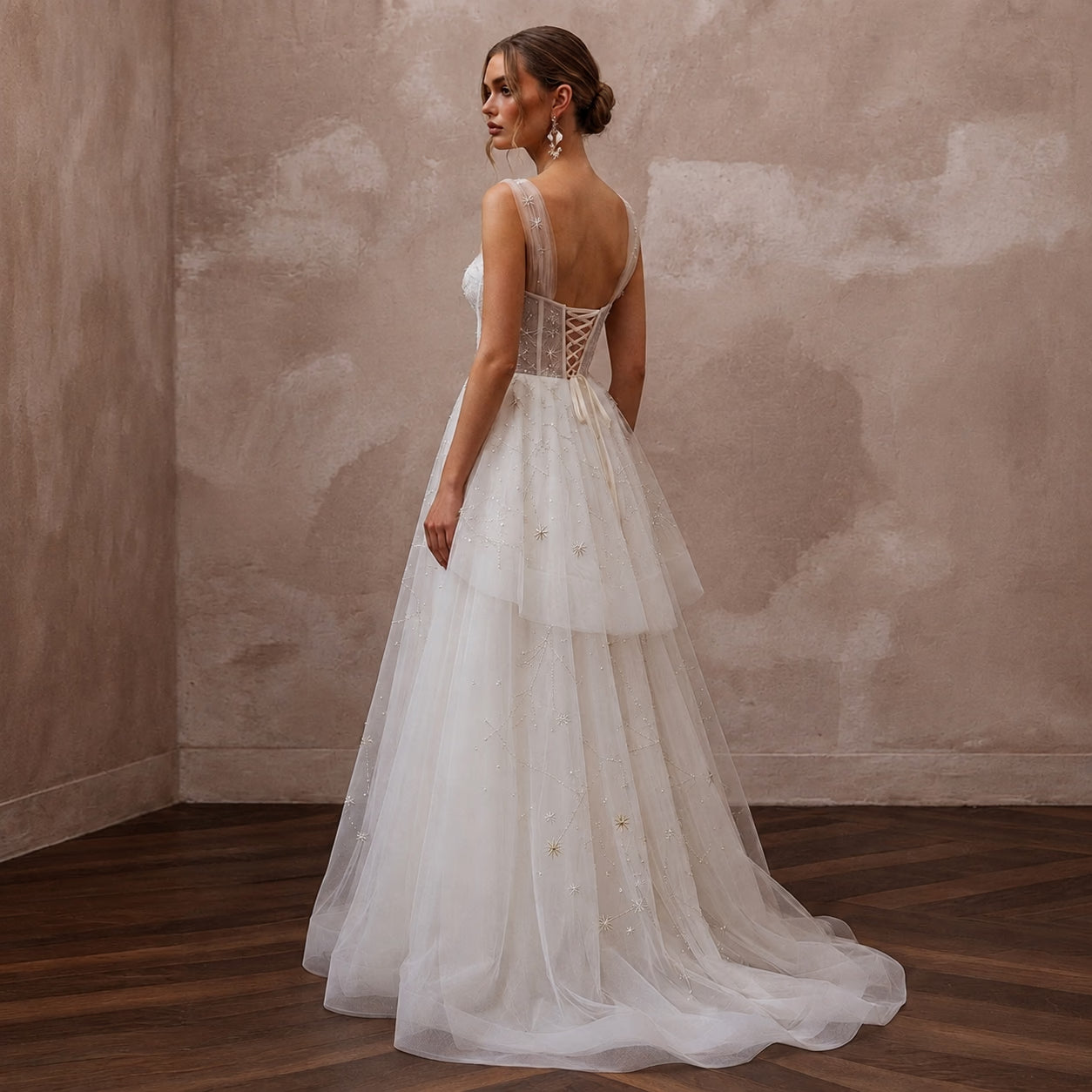 Celestial White Star-Embroidered Tulle for Planetarium Elopement Secondary image