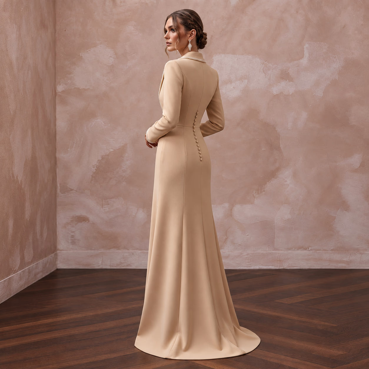 Champagne Crepe Tailored Evening Blazer Dress with Satin Lapels Secondary image
