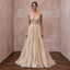 Champagne Floral Embroidered Illusion Neckline A - Line Wedding Dress - Apparel & Accessories > Clothing > Wedding & Bridal Party Dresses > Wedding Dresses - Mignonette Bridal