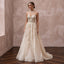 Champagne Floral Embroidered Illusion Neckline A-Line Wedding Dress