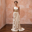 Champagne Heavy Satin Draped Grecian Goddess Wedding Dress