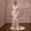 Champagne Liquid Satin Long Sleeve Wrap Wedding Gown