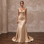 Champagne Matte Satin Ruched Bodice Fit-and-Flare Bridal Dress