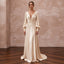 Champagne Silk Charmeuse Plunge Neck Flowing Maxi Dress