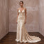 Champagne Silk Charmeuse Plunge Neck Flowing Maxi Dress
