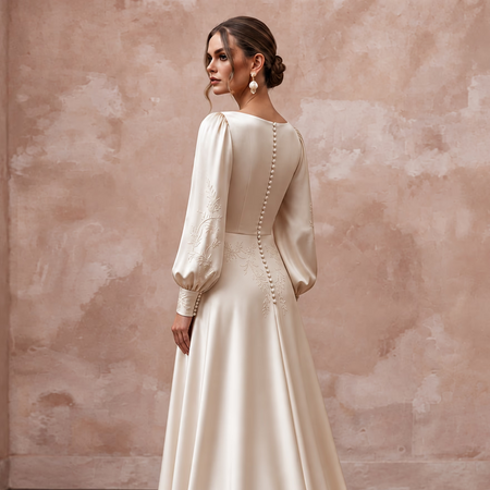 Champagne Silk Charmeuse Plunge Neck Flowing Maxi Dress